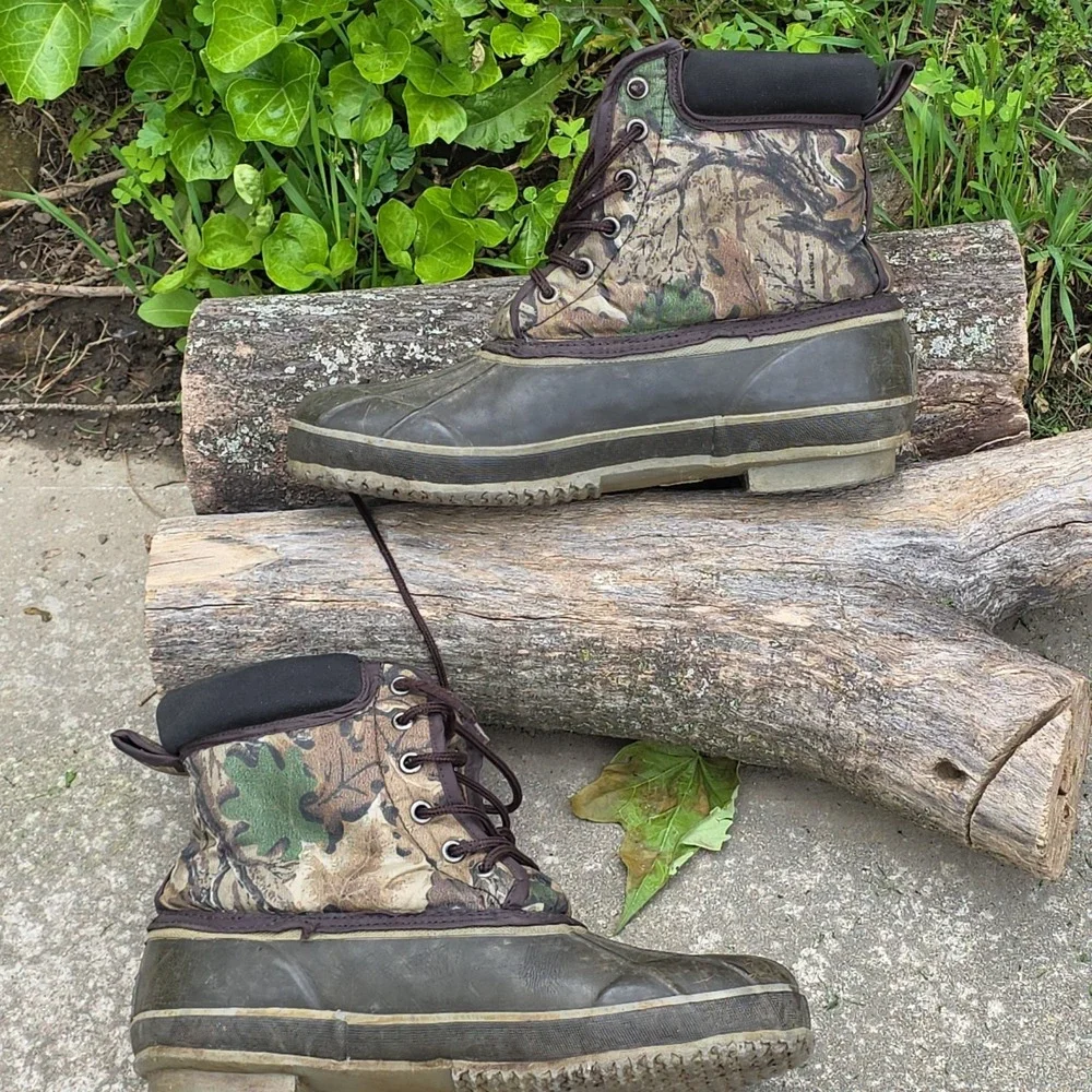 Vintage Canvas Camo Duck Boots‎ Lace Up Men's Size 13 (Fit On The Small Side)